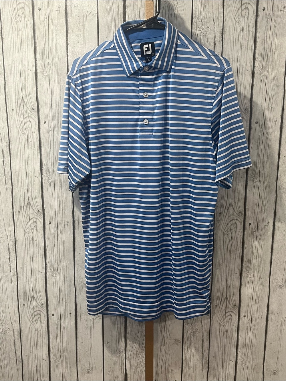 FootJoy Mens Golf Polo Shirt Blue White Striped Performance Stretch Size Small S